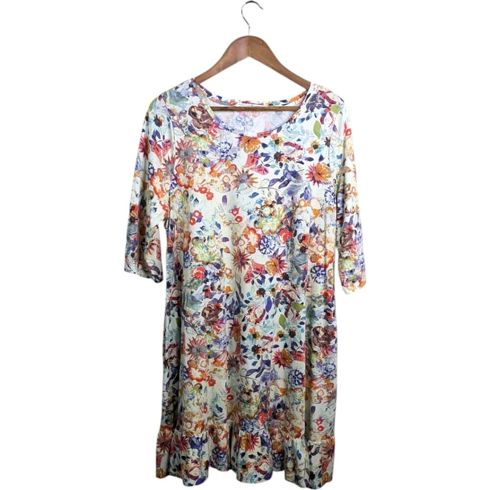 Peruvian Connection Floral Garden Dress XL Flounce Hem Pima Cotton Romantic